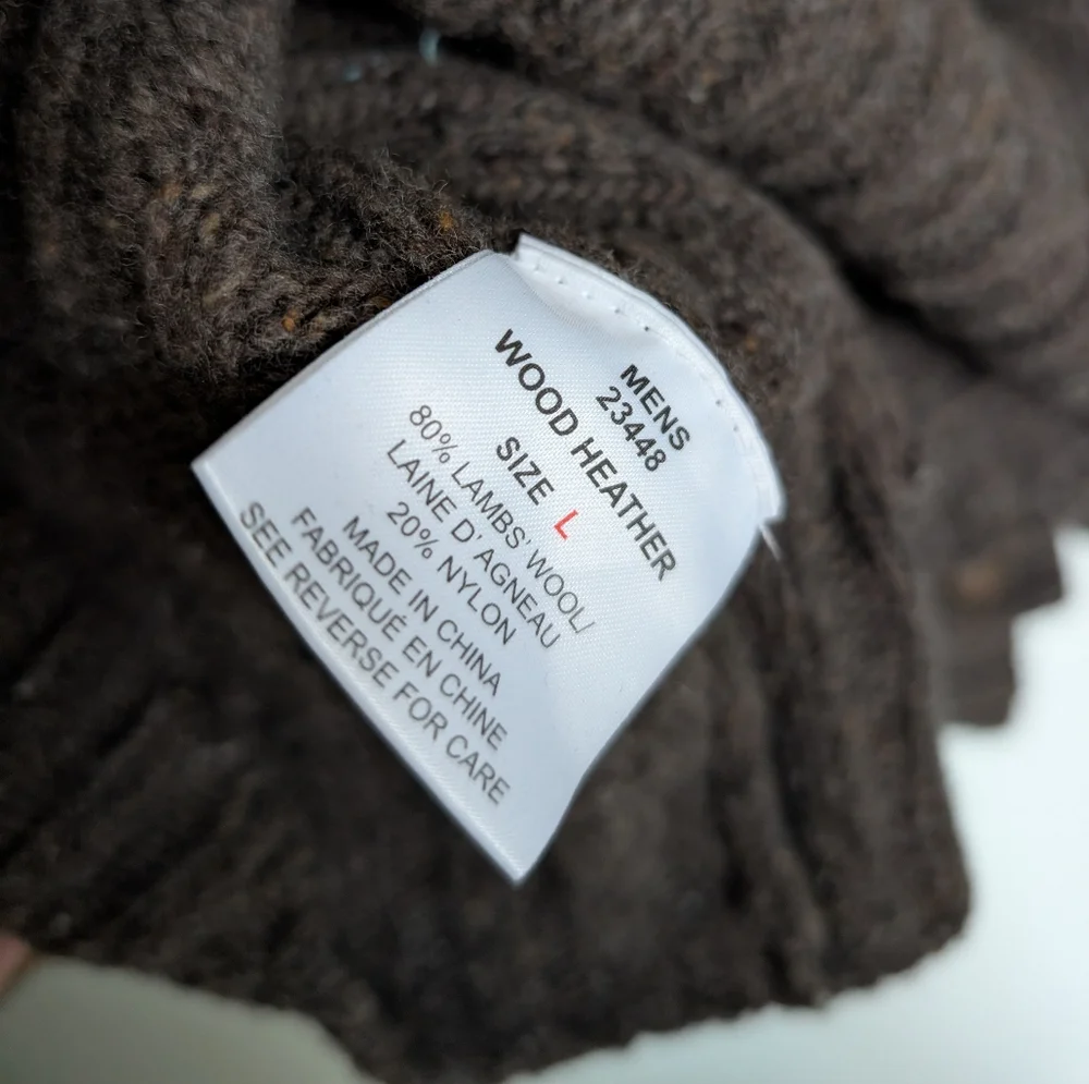 Woolrich Wool Dark Brown Cardigan with Suede Patches Large